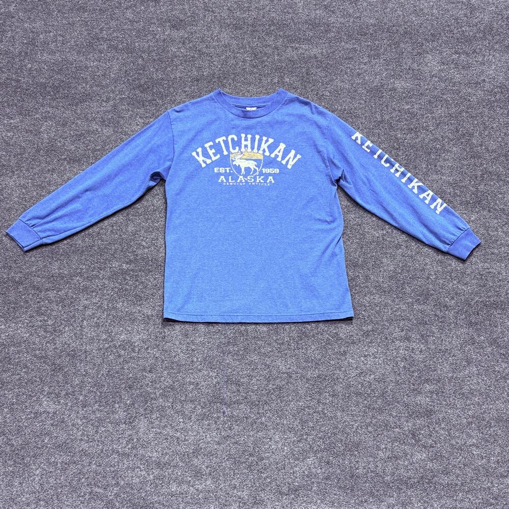 Ketchikan Alaska Shirt Mens Medium Long Sleeve Moose Graphic Souvenir Crewneck